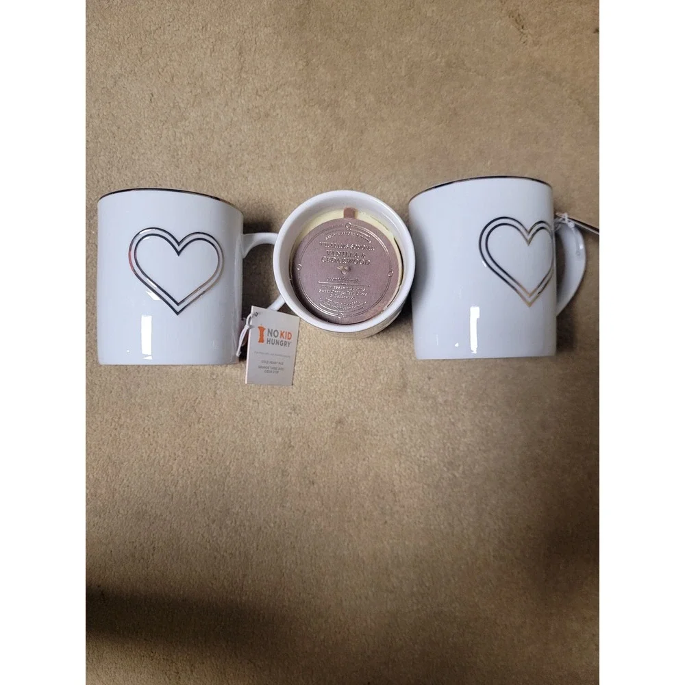 Williams Sonoma Love Heart‎ Mugs Set of 2 + 1 Candle NO KID HUNGRY Collaboration